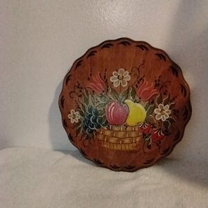 Vintage Handcrafted  Floral and Fruit Tole Wood Plaque Featuring Fruit & Floral